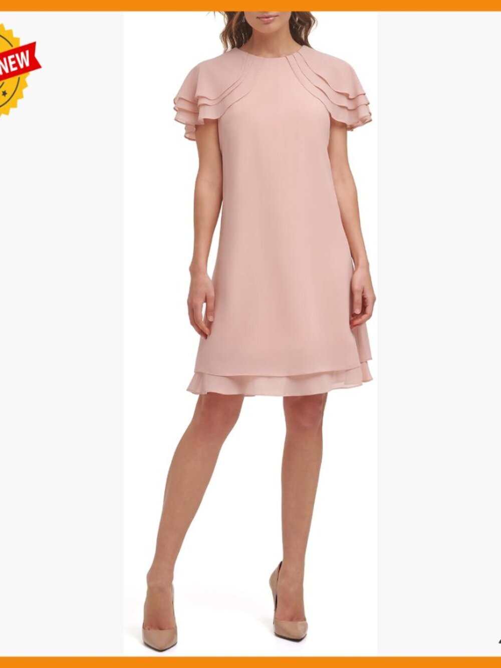 Flutter Sleeve Mini Sheath Dress Boat Neck Chiffon Cocktail Party